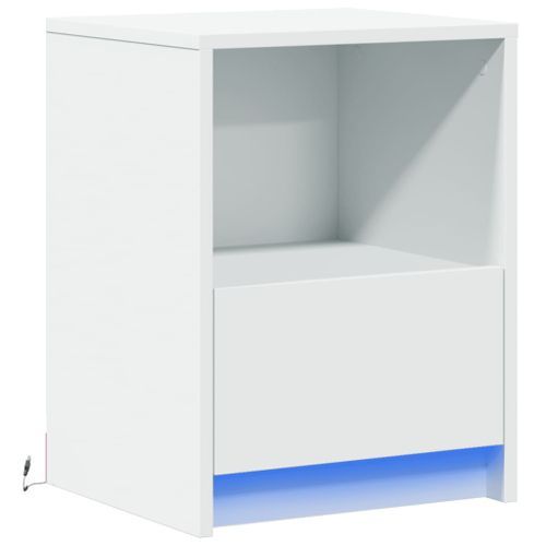 Armoire de chevet avec lumières LED blanc bois d'ingénierie - Photo n°3; ?>