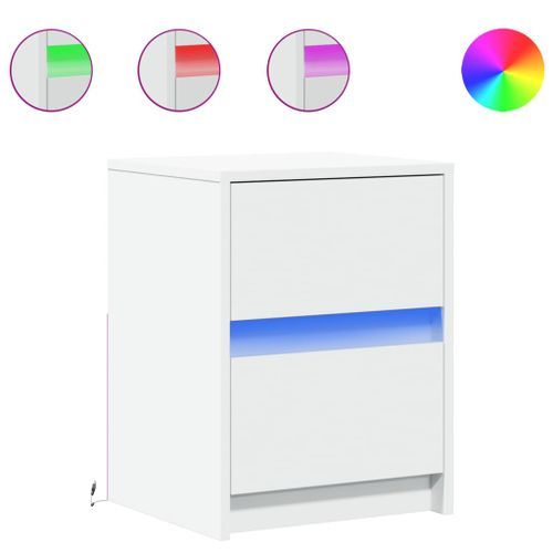 Armoire de chevet avec lumières LED blanc bois d'ingénierie - Photo n°2; ?>