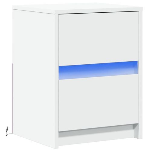 Armoire de chevet avec lumières LED blanc bois d'ingénierie - Photo n°3; ?>