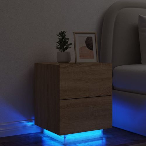 Armoire de chevet avec lumières LED chêne sonoma - Photo n°2; ?>