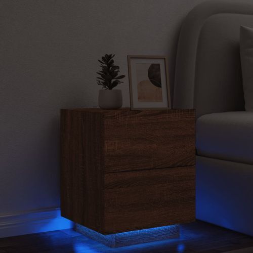 Armoire de chevet et lumières LED chêne marron bois ingénierie - Photo n°2; ?>