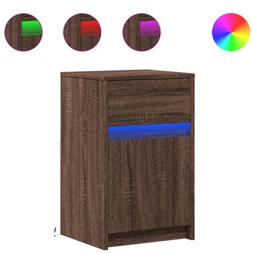 Armoire de chevet et lumières LED chêne marron bois ingénierie - Photo n°2; ?>