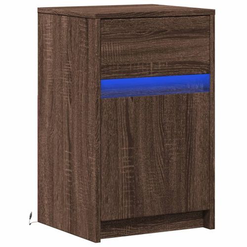 Armoire de chevet et lumières LED chêne marron bois ingénierie - Photo n°3; ?>