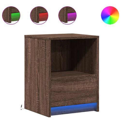 Armoire de chevet et lumières LED chêne marron bois ingénierie - Photo n°2; ?>