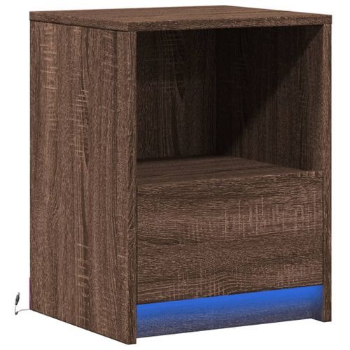 Armoire de chevet et lumières LED chêne marron bois ingénierie - Photo n°3; ?>