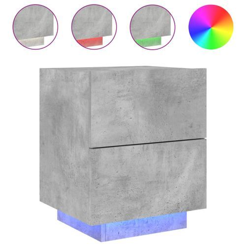 Armoire de chevet et lumières LED gris béton bois d'ingénierie - Photo n°2; ?>