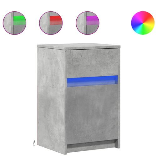 Armoire de chevet et lumières LED gris béton bois d'ingénierie - Photo n°2; ?>