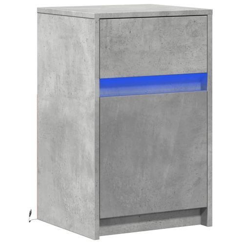 Armoire de chevet et lumières LED gris béton bois d'ingénierie - Photo n°3; ?>