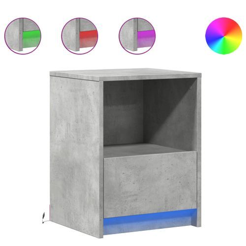 Armoire de chevet et lumières LED gris béton bois d'ingénierie - Photo n°2; ?>