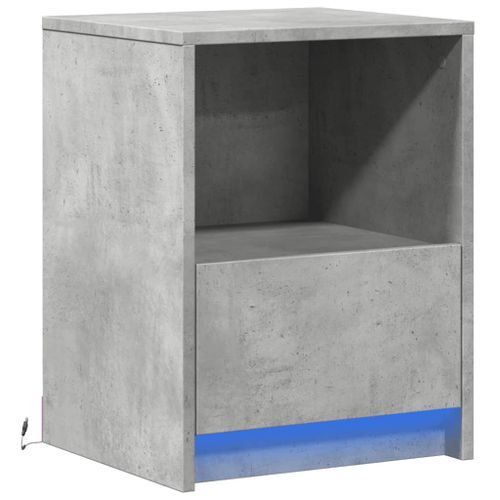 Armoire de chevet et lumières LED gris béton bois d'ingénierie - Photo n°3; ?>