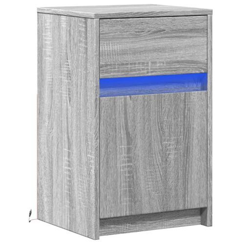 Armoire de chevet et lumières LED sonoma gris bois d'ingénierie - Photo n°3; ?>