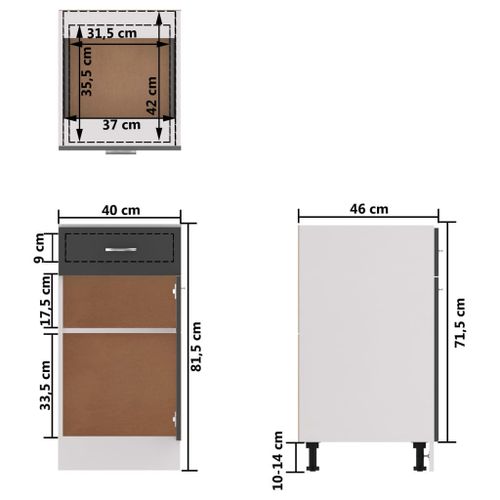 Meuble bas de cuisine Gris 40x46x81,5 cm - Photo n°3; ?>