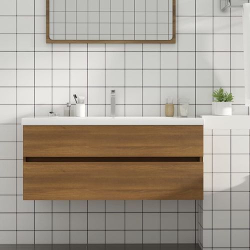 Armoire de lavabo Chêne marron 100x38,5x45 cm Bois d'ingénierie - Photo n°2; ?>