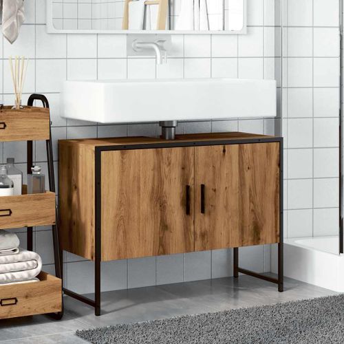 Armoire de lavabo de salle de bain chêne artisanal 65x33x60 cm - Photo n°3; ?>