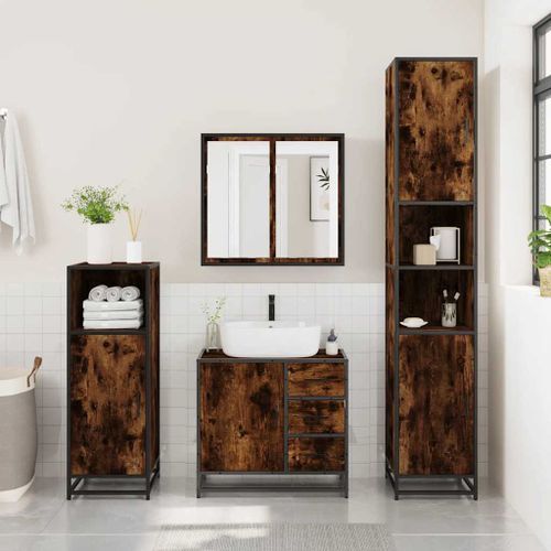 Armoire de lavabo de salle de bain chêne fumé 65x33x60 cm - Photo n°3; ?>