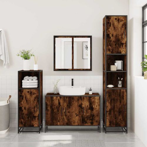 Armoire de lavabo de salle de bain chêne fumé 90x33x60 cm - Photo n°3; ?>