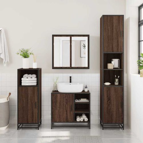 Armoire de lavabo de salle de bain chêne marron 65x33x60 cm - Photo n°3; ?>