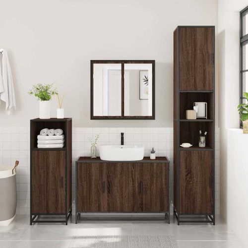 Armoire de lavabo de salle de bain chêne marron 90x33x60 cm - Photo n°3; ?>