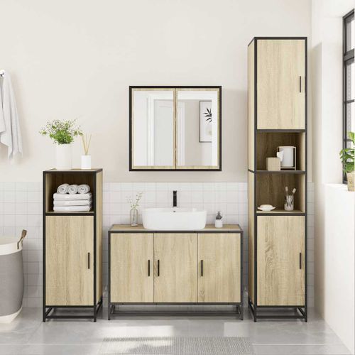 Armoire de lavabo de salle de bain chêne sonoma 90x33x60 cm - Photo n°3; ?>