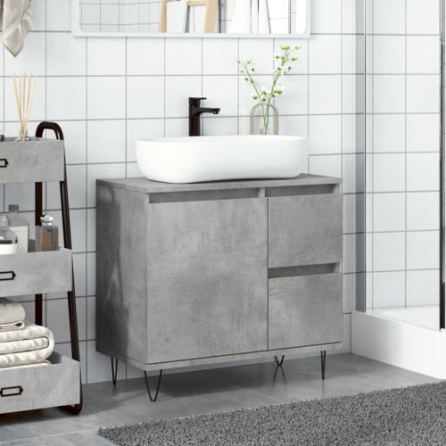 Armoire de lavabo de salle de bain gris béton 65x33x60 cm - Photo n°3; ?>