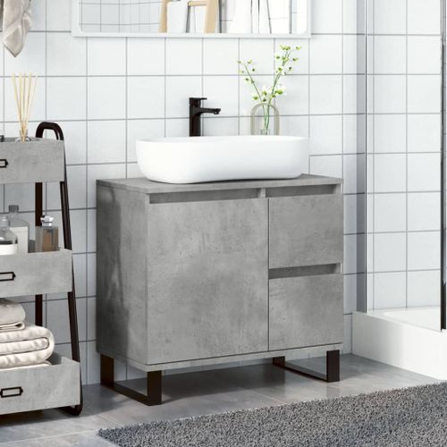 Armoire de lavabo de salle de bain gris béton 65x33x60 cm - Photo n°3; ?>