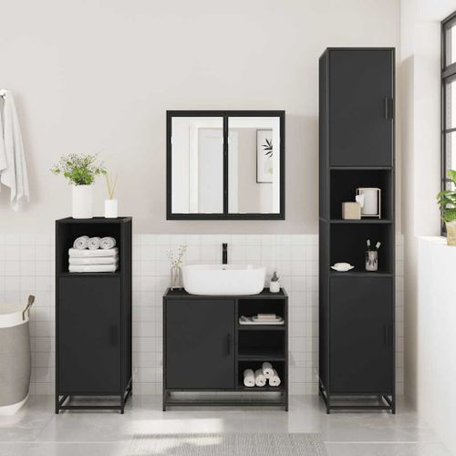 Armoire de lavabo de salle de bain noir 65x33x60 cm - Photo n°3; ?>