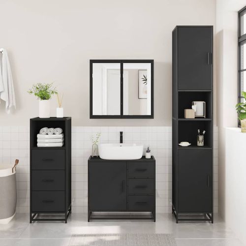 Armoire de lavabo de salle de bain noir 65x33x60 cm - Photo n°3; ?>