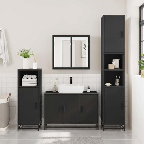 Armoire de lavabo de salle de bain noir 90x33x60 cm - Photo n°3; ?>