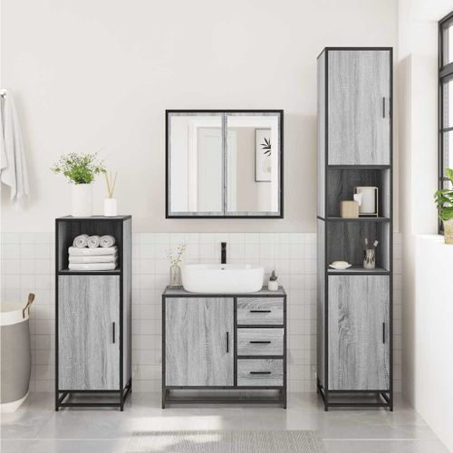 Armoire de lavabo de salle de bain sonoma gris 65x33x60 cm - Photo n°3; ?>