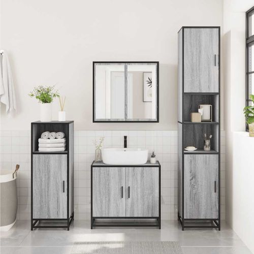 Armoire de lavabo de salle de bain sonoma gris 65x33x60 cm - Photo n°3; ?>