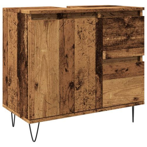 Armoire de lavabo de salle de bain vieux bois 65x33x60 cm - Photo n°2; ?>