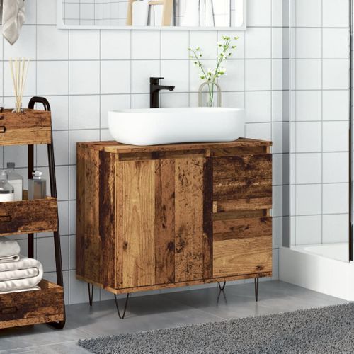 Armoire de lavabo de salle de bain vieux bois 65x33x60 cm - Photo n°3; ?>