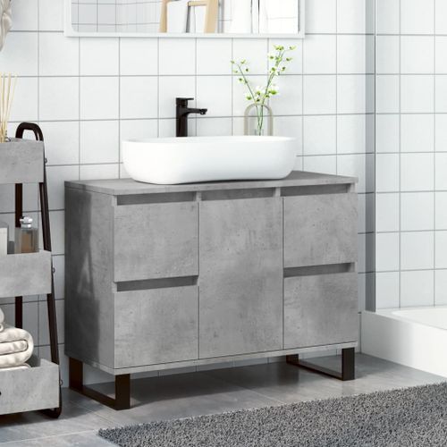 Armoire de lavabo salle de bain gris béton 80x33x60 cm - Photo n°3; ?>