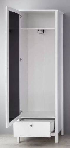 Armoire de rangement 1 porte 1 tiroir mélaminé blanc avec miroir Leone - Photo n°3; ?>