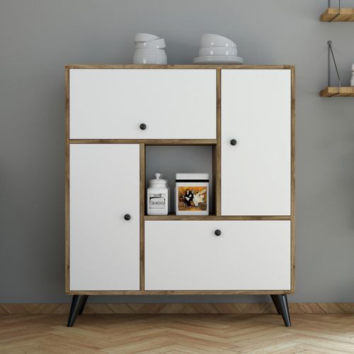 Armoire de rangement 4 portes bois noyer et blanc Mixa 105 cm - Photo n°3; ?>