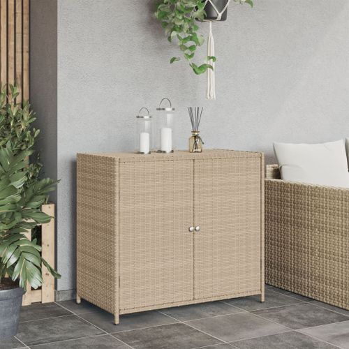 Armoire de rangement de jardin beige 83x45x76 cm résine tressée - Photo n°3; ?>