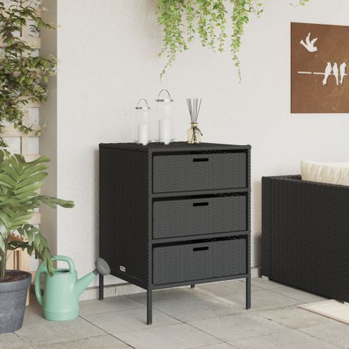 Armoire de rangement de jardin noir 55x59x80 cm résine tressée - Photo n°3; ?>