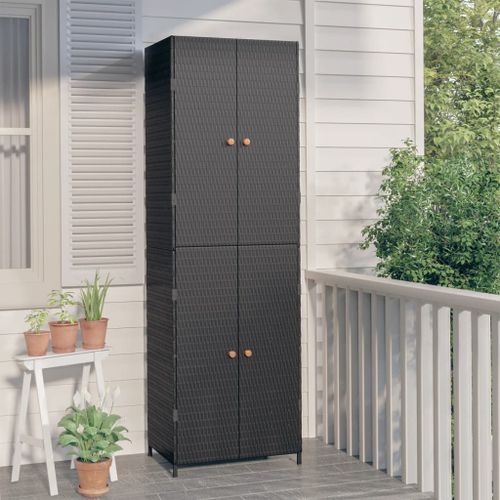 Armoire de rangement de jardin Noir 59x40x180 cm Résine tressée - Photo n°2; ?>