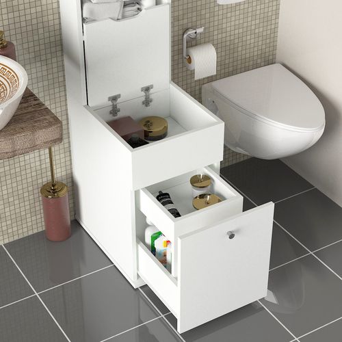 Armoire de rangement de toilette bois blanc 39.6 cm - Photo n°3; ?>