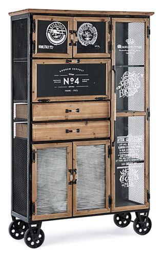 Armoire de rangement industrielle sur roulettes 6 portes 2 tiroirs en acier noir Klara 95 cm - Photo n°2; ?>