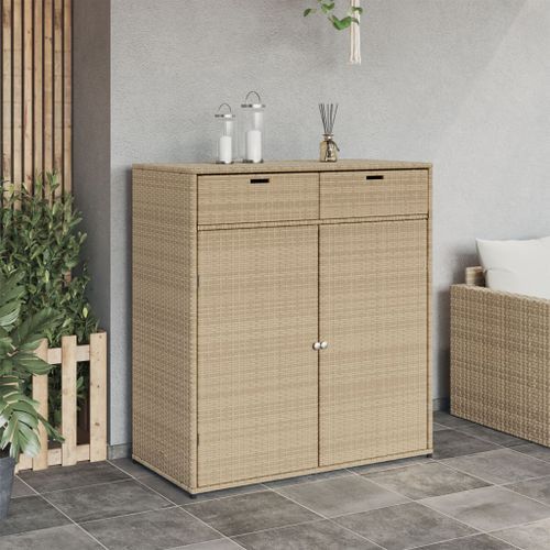 Armoire de rangement jardin beige 105x55x113 cm résine tressée - Photo n°3; ?>