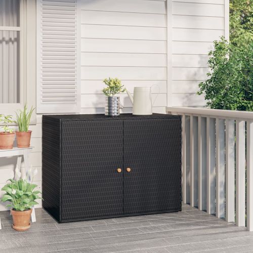 Armoire de rangement jardin Noir 100x55,5x80 cm Résine tressée - Photo n°2; ?>