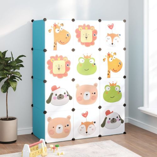 Armoire de rangement pour enfants avec 12 cubes Bleu PP - Photo n°2; ?>