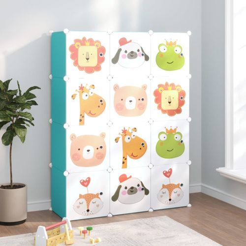 Armoire de rangement pour enfants avec 12 cubes Vert PP - Photo n°2; ?>