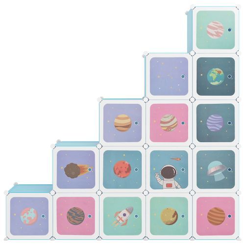 Armoire de rangement pour enfants avec 15 cubes Bleu PP - Photo n°3; ?>