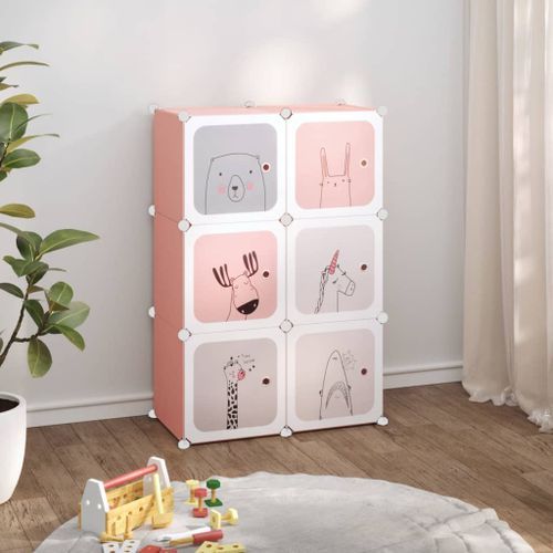 Armoire de rangement pour enfants avec 6 cubes Rose PP - Photo n°2; ?>