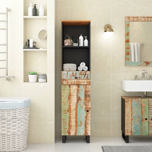 Armoire de salle de bain 38x33x160 cm bois massif récupération - Photo n°2; ?>