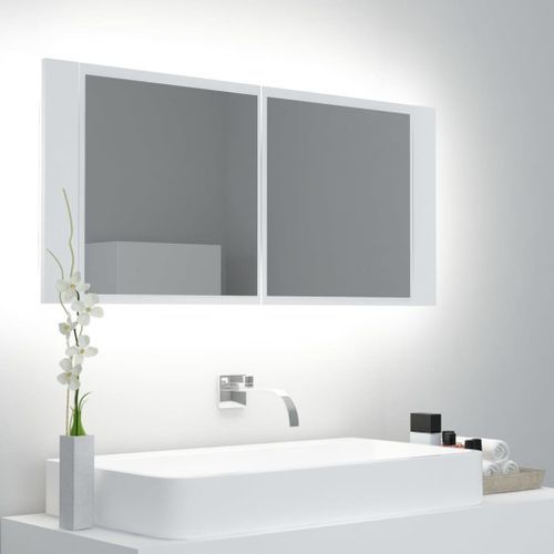Armoire de salle de bain à miroir à LED Blanc 100x12x45 cm - Photo n°3; ?>