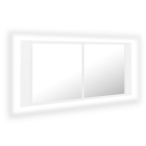 Armoire de salle de bain à miroir à LED Blanc 100x12x45 cm - Photo n°2; ?>