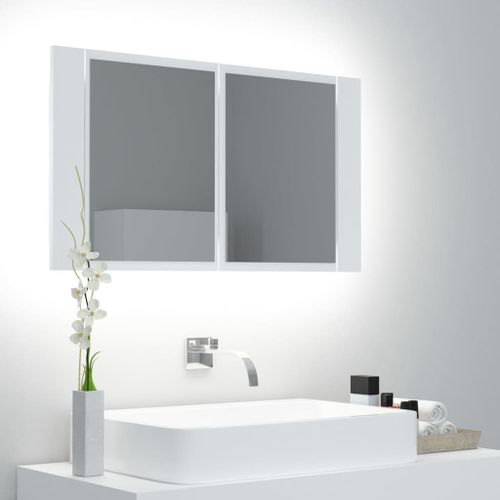 Armoire de salle de bain à miroir à LED Blanc 80x12x45 cm - Photo n°3; ?>